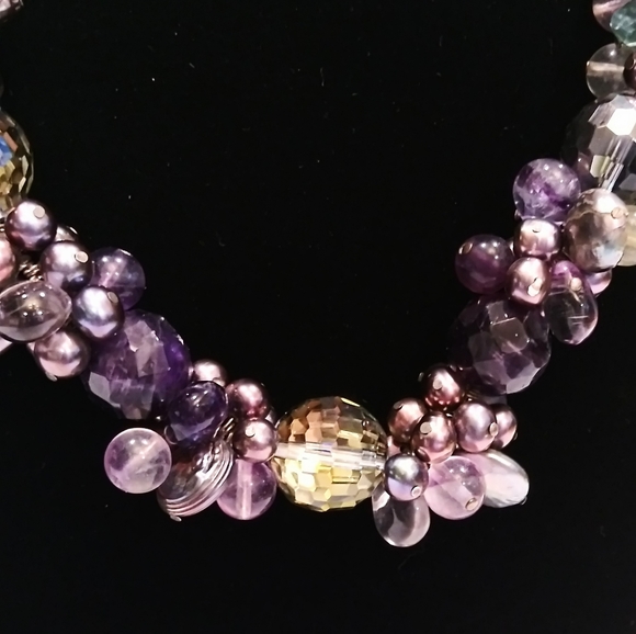Genuine Pearl Amethyst Crystal Gemstone Necklace - Picture 3 of 10